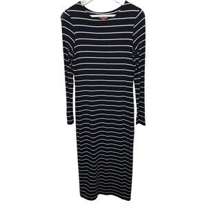 Vince Camuto Black White Striped Midi Dress XS Long Sleeve